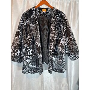 Ruby Rd Woman Animal Print‎ Blazer Jacket 24W Black White Faux Fur